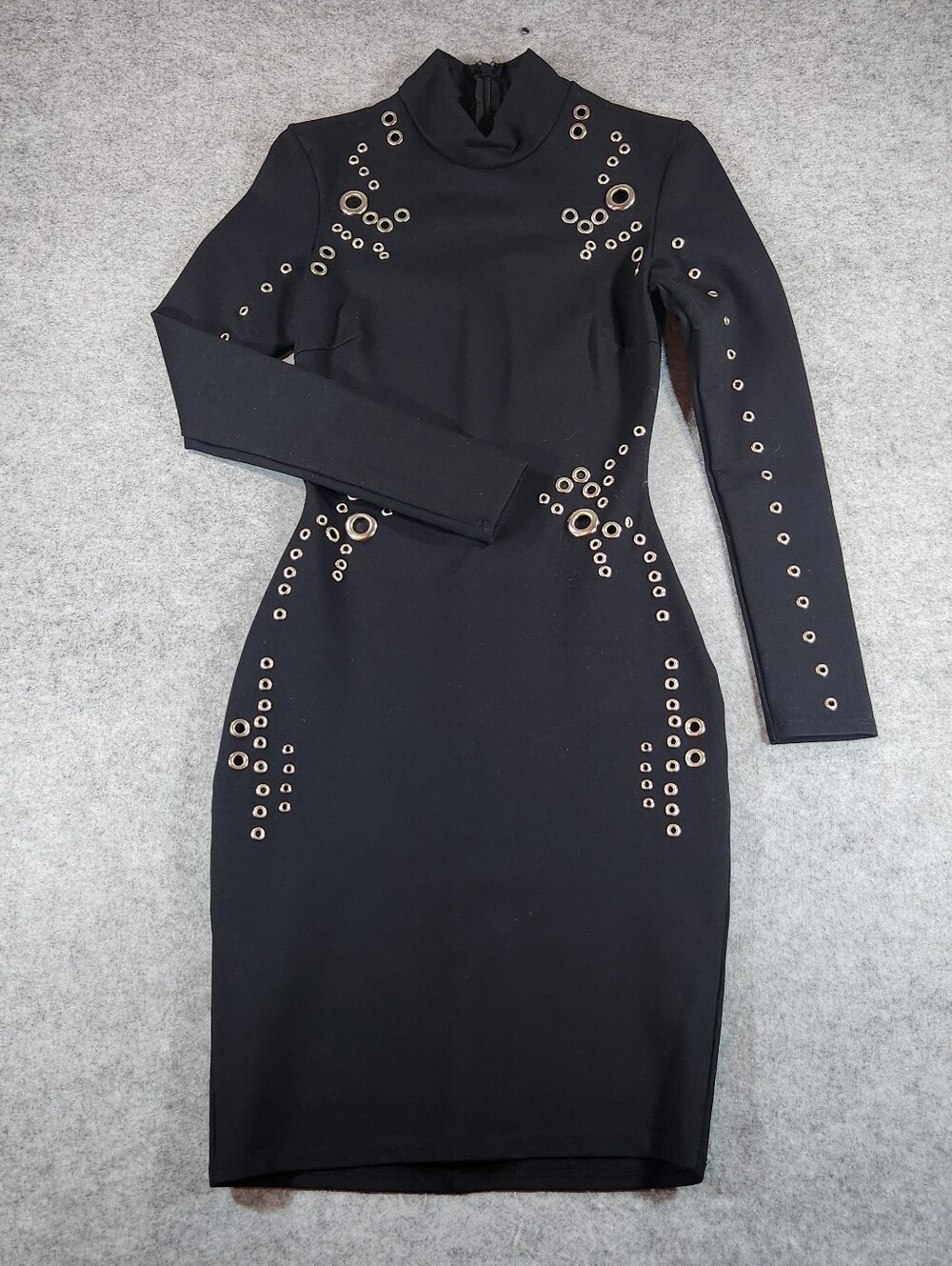 Akira Chicago Black Long-Sleeve Grommet Bodycon Dress High Neck Whimsigoth Small